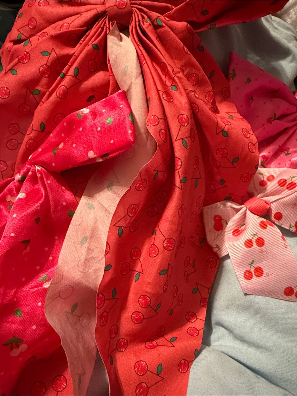 Kids Cherry Print Hair Bows and Headwrap Set - Red/Pink